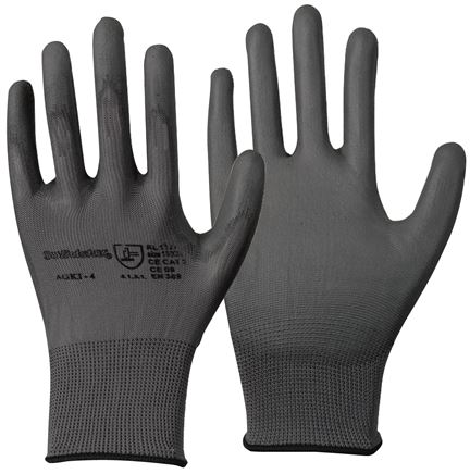 Feinstrick Handschuh mit PU-Teilbeschichtung, fusselfrei, grau, XXXl, Schutzklasse (EN 388) 4.1.3.1.X